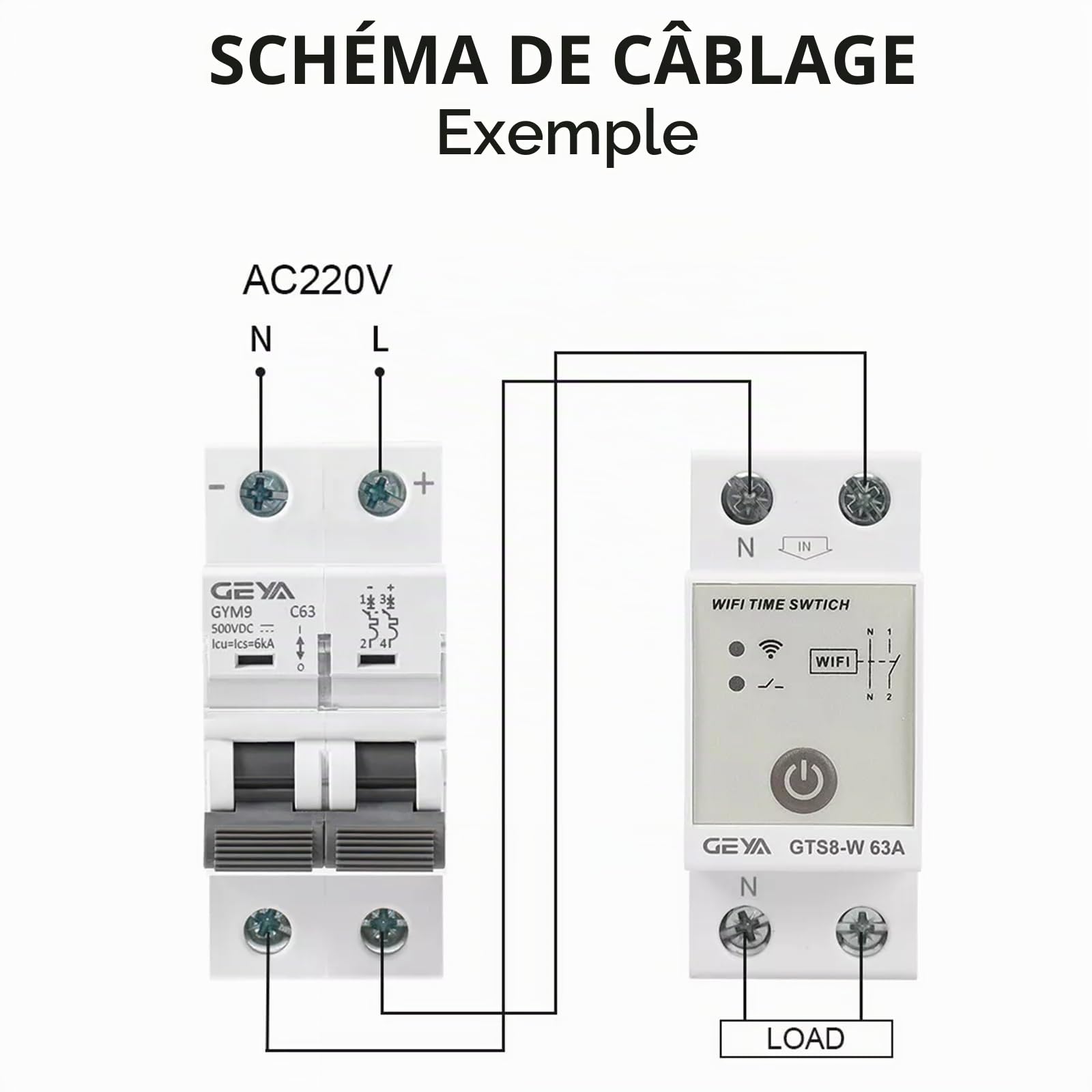 GEYA Commutateur de relais temporisé wifi intelligent Commutateur de télécommande sans fil Smart Home par Tuya APP AC220V Type de rail DIN (2P-63A)