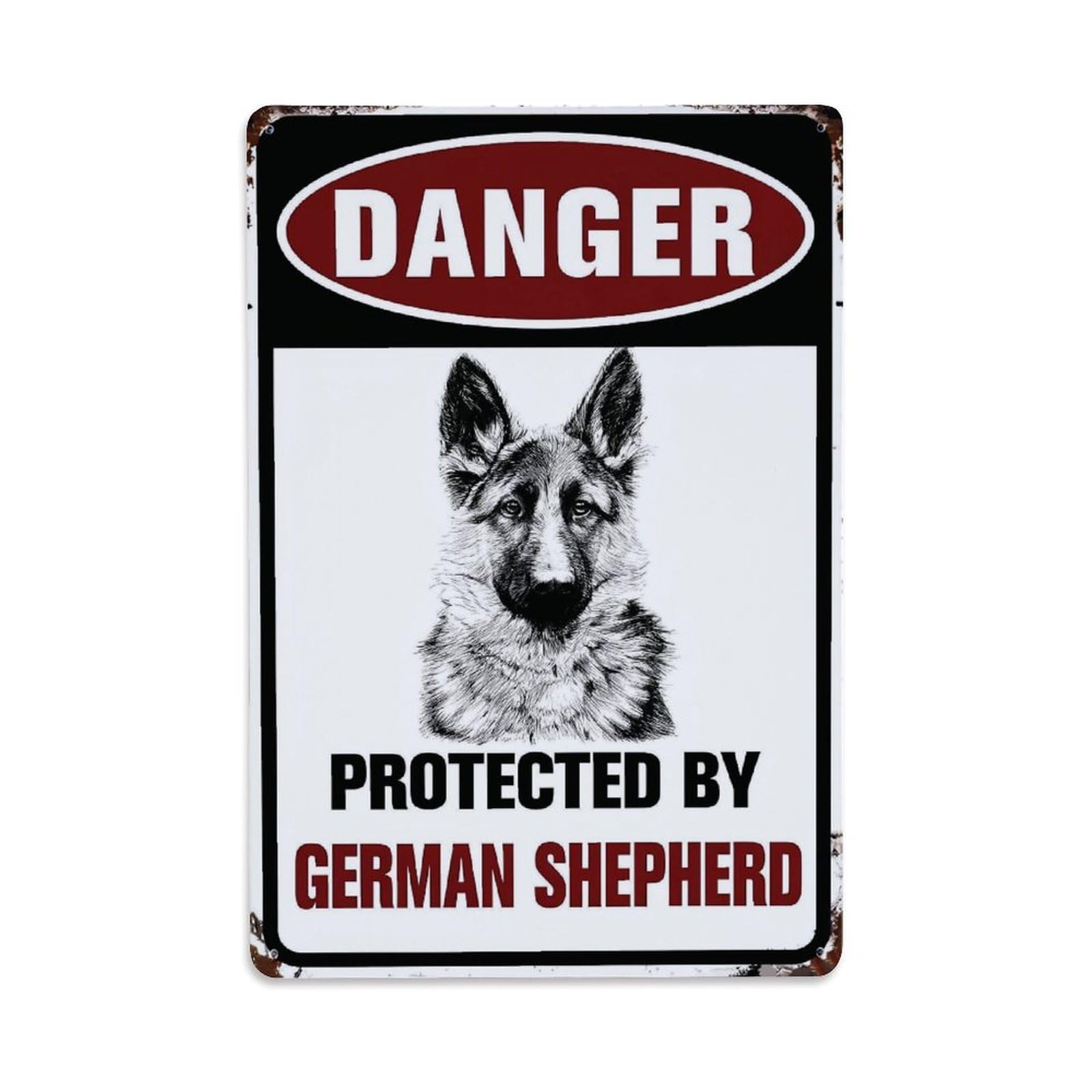 Danger Protected By German Shepherd Sign Vintage Aluminium Metal Sign, Retro Wall Decor for Home, Bar, Garage & Farmhouse 30x20cm