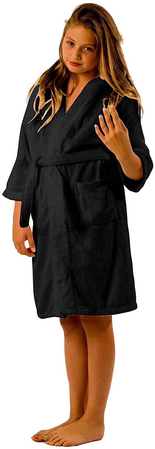 Microfiber Hooded Bathrobe Unisex - Full Length Sleeves Robe for Girls & Boys – Perfect Design Spa Cover Up for Gym Fitness Towel Robe – Comfortable & Durable Black Teen Robe - Large
