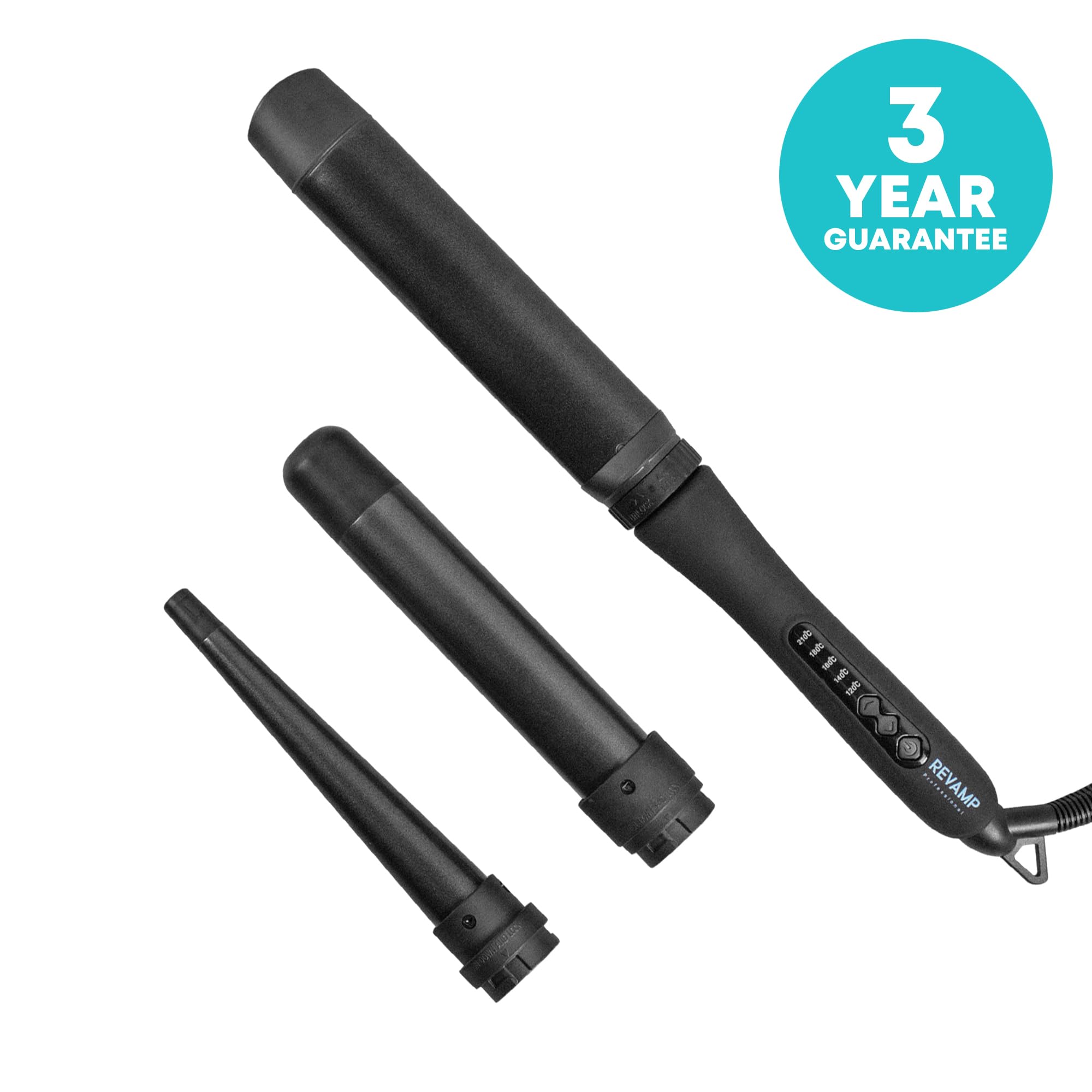 REVAMP Multiform 3 in 1 Curl & Waves Hair Styler – Set arricciacapelli con 3 attacchi in ceramica, bacchetta per onde e arricciatura, oli super lisci, pinze arricciacapelli per tipi di lunghezza corta