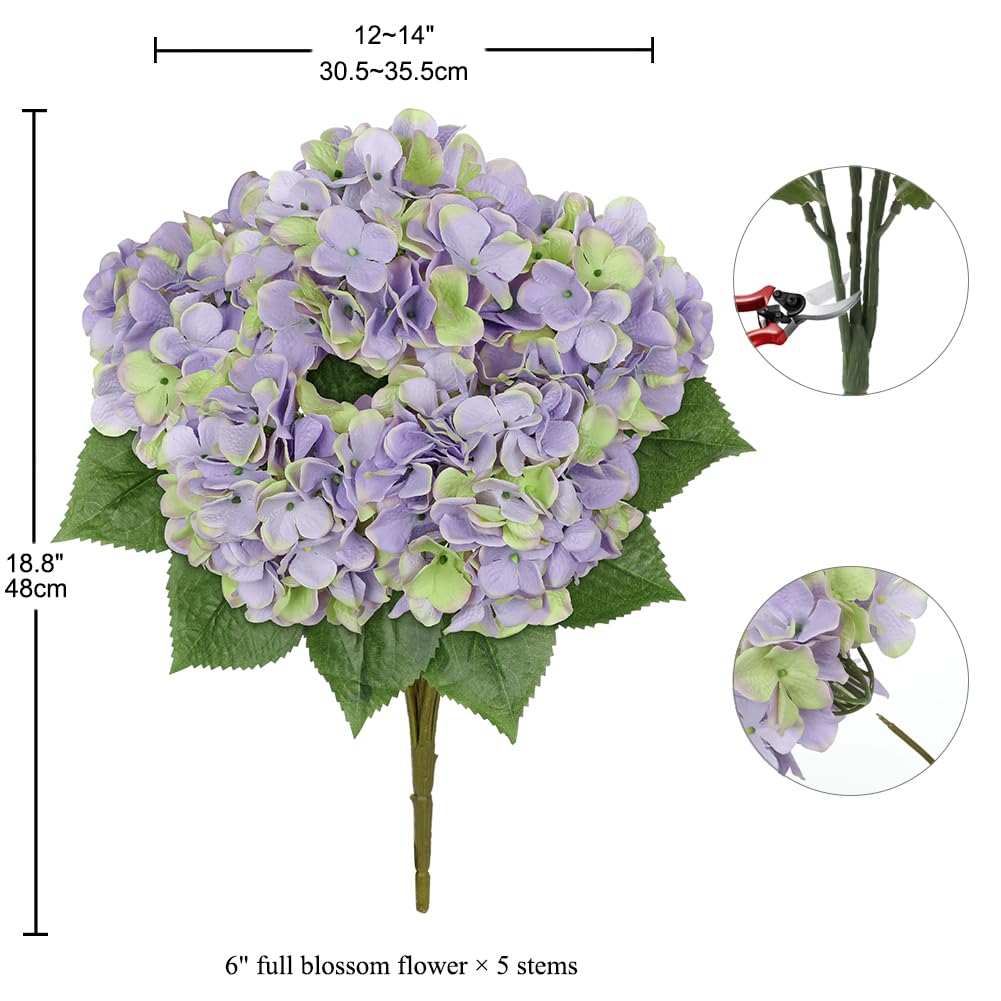 Hollyone Violet Green Hydrangeas Bunch Artificial Flowers - Image 2