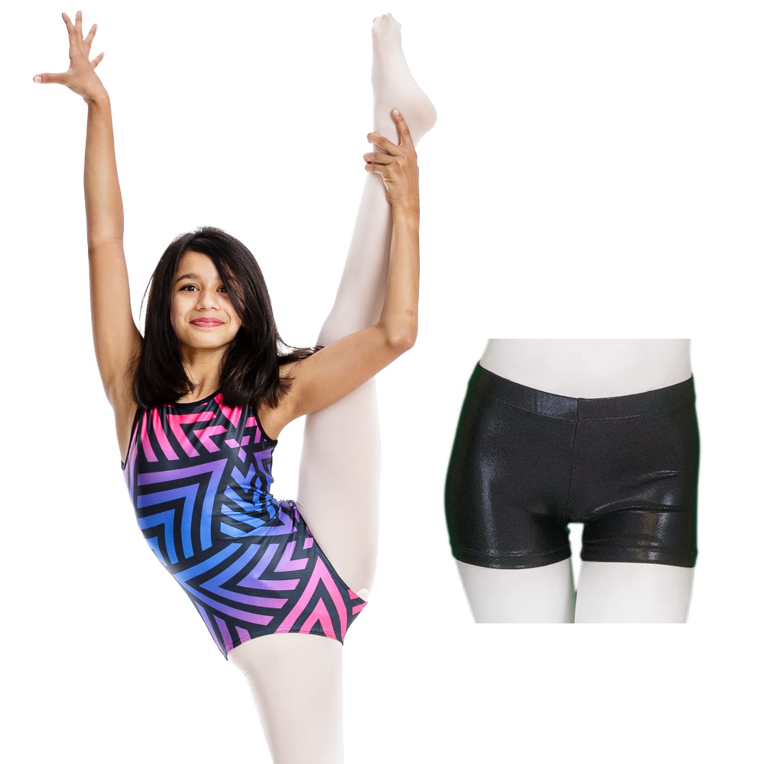 IKAANYA Girls/Women Combo - Sleeveless Leotard and matching shorts - Ideal for Gymnastics, Dance, Yoga, Acrobatics or Performance (Toddlers, Kids, Adults)-image-36