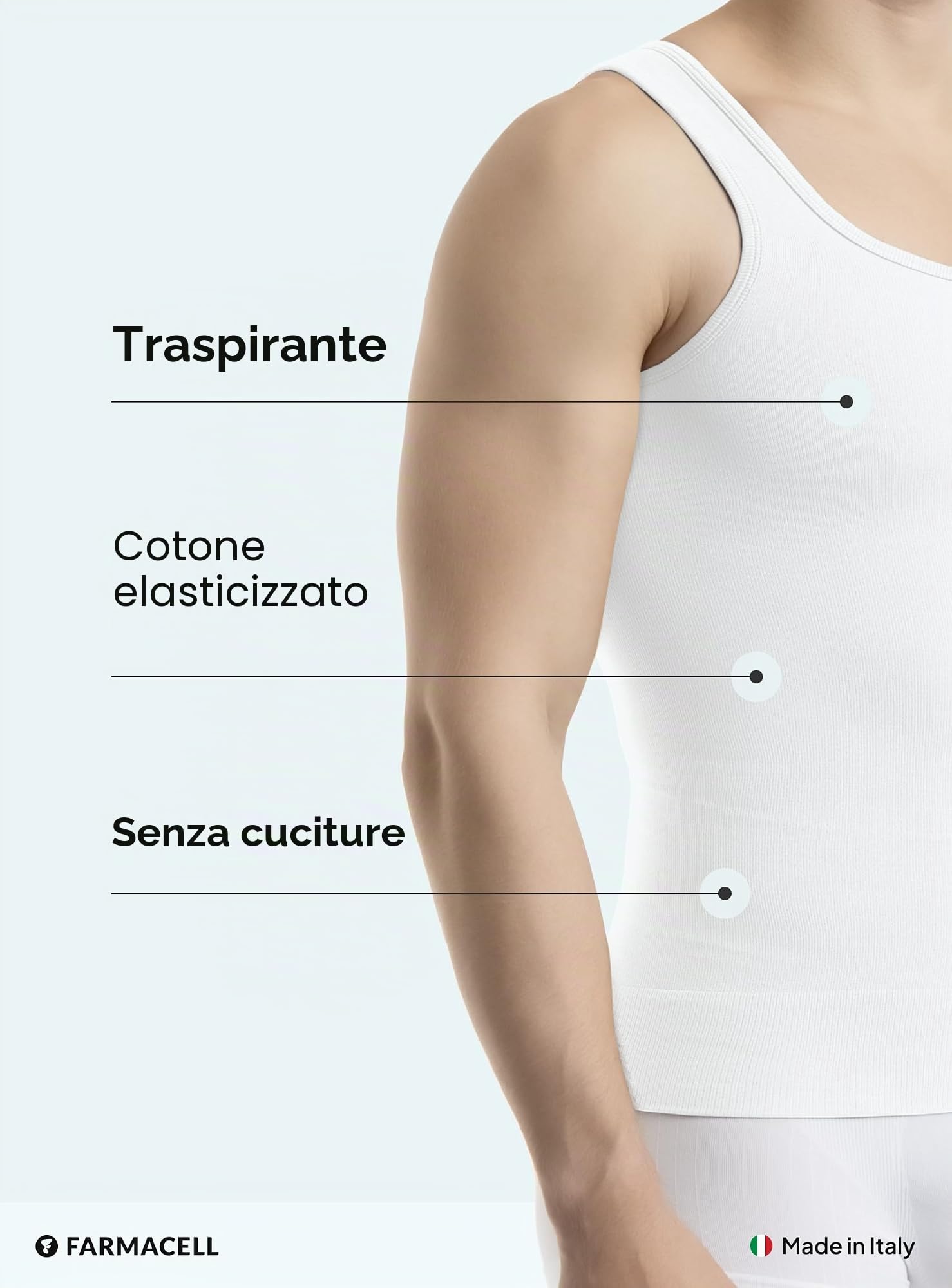 FarmaCell Canottiera Contenitiva Uomo, Compressione Totale Petto e Addome, Intimo Modellante in Cotone, Made in Italy, 418