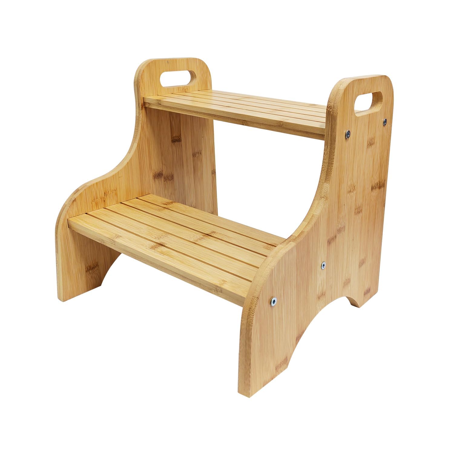Children's Stool with 2 Steps, Bamboo with Non-Slip Pads and Portable Handles, 80 kg Capacity, for Bathroom, Kitchen, Children's Room and Training Bathtub for Bathroom