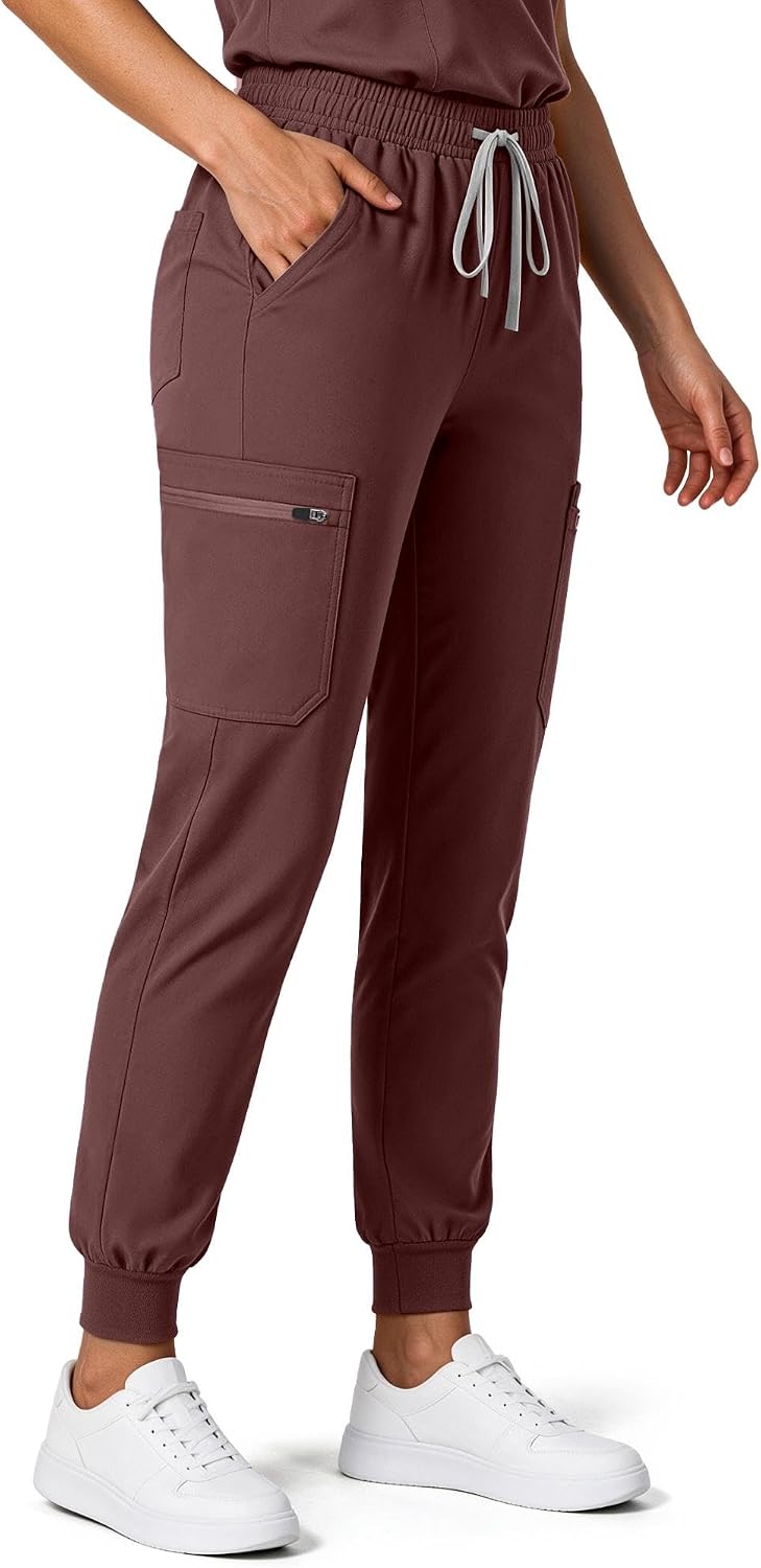 Women's Sleeveless Scrub Set, Stand Collar & Jogger, 11 Pockets