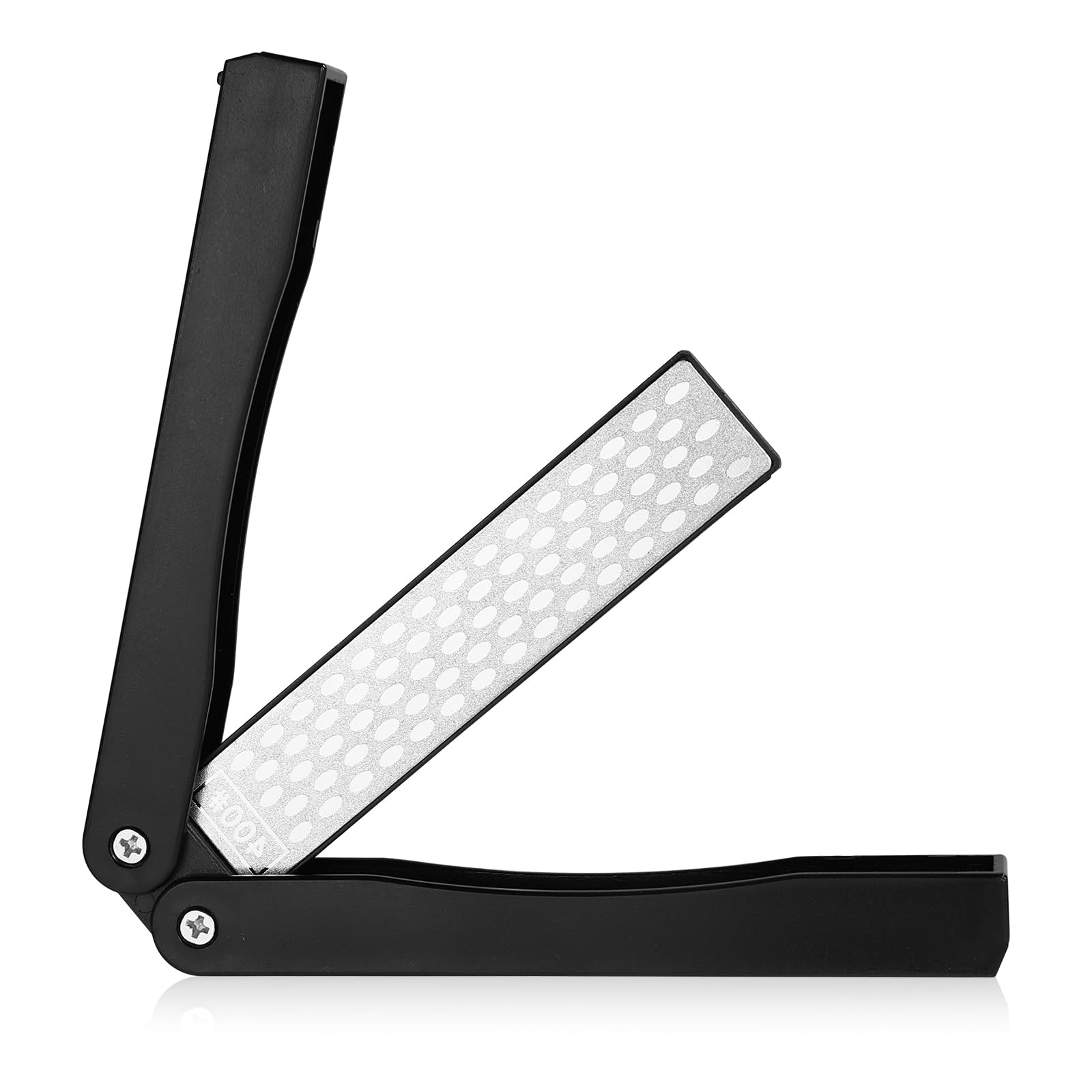 Foldable Knife Sharpener, Portable Diamond Knife Sharpener with Plastic Shell for Kitchen Camping Hiking Travel & Mountaineering Tools (Black)