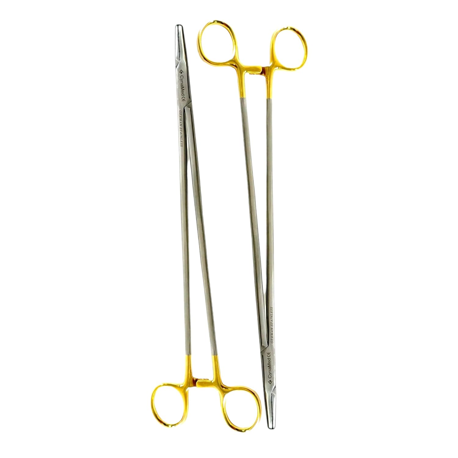 2 Pack | Extra Long Mayo Hegar Needle Holder 30.48cm (12 Inches) Gold Handle & T/C Insert Tips (Tungsten Carbide Inserts) - German Stainless Steel