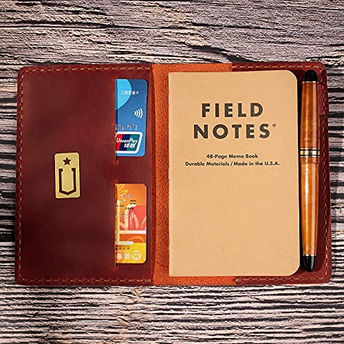Leather Notebook Cover For Field Notes - Handmade Journal Cover For Moleskine Cahier，Pocket Leather Personal Organizer Refillable Composition Small Cahier Case 4.3" X 6" Inch For Men|Women|Passport #TOP1
