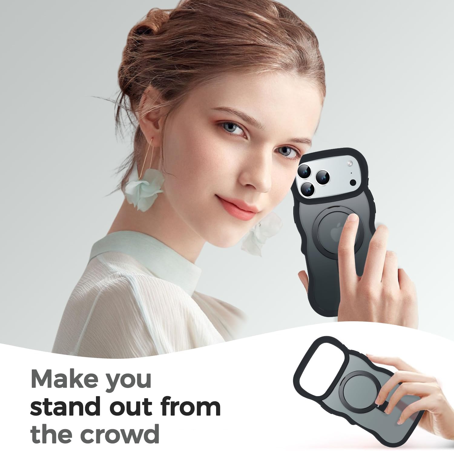 [Cute Wave Frame+Mag Stand] Designed for iPhone 17 Pro Max Case, [Fit for MagSafe] Translucent Silicone Protective Magnetic Ring Phone Case Cover for iPhone 17 Promax 6.9 inch Men Women, Black - Image 9