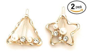 small size gold color hair clips set for kids girls children with white stones and pearls for few strands of hair (pack of 2 pieces)fancy barrettes combo latest center clips side pins hair accessories