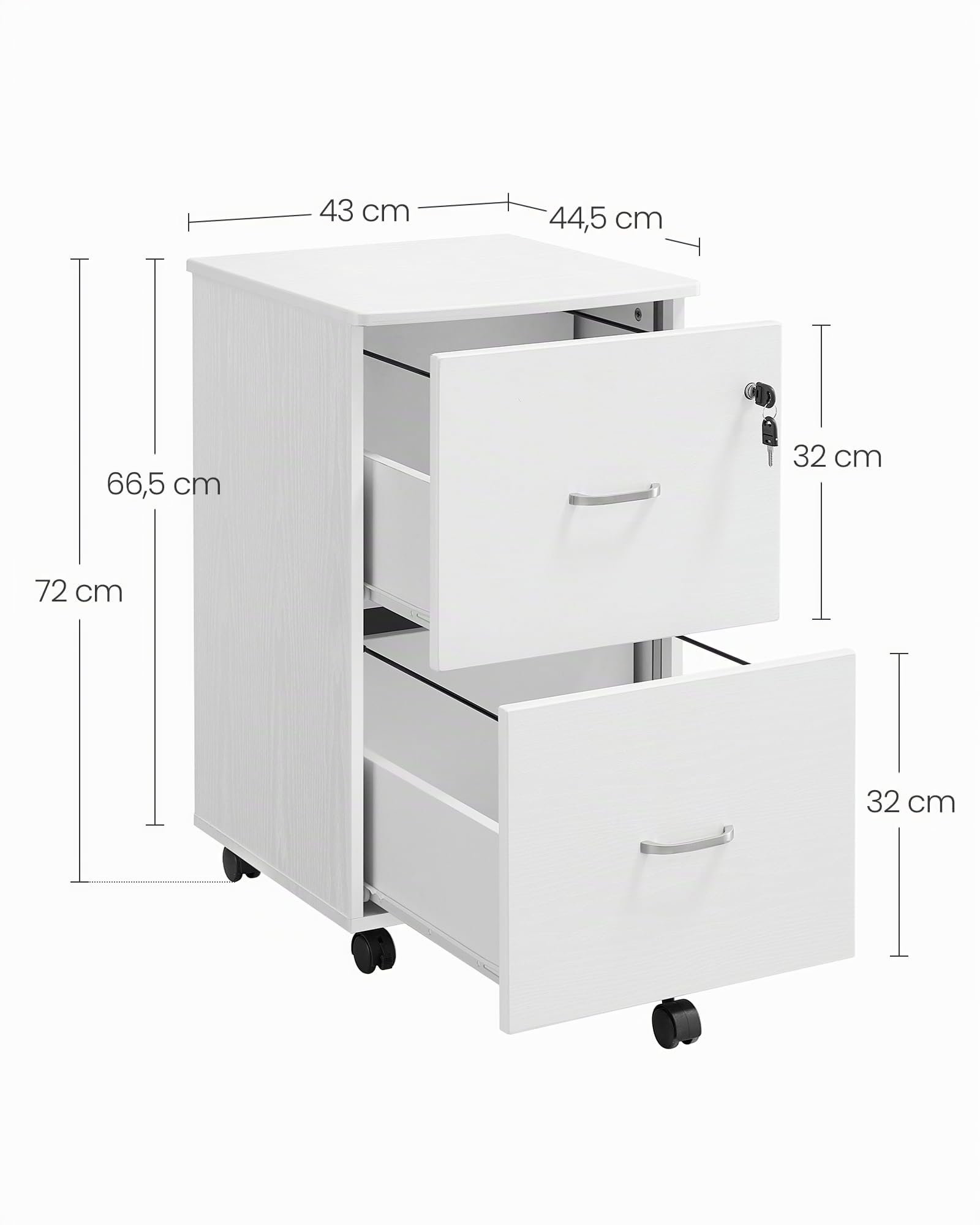 VASAGLE CUSTOS Collection - Caisson Mobile, Classeur, 2 Tiroirs, Support d’Imprimante, Meuble de Bureau, Verrouillable, pour Documents au Format A4, Dossier Suspendu, Blanc LCD027WE02