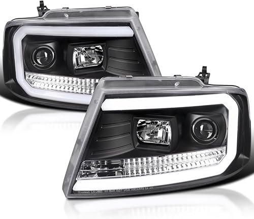Miniatura 1 de Spec-D Tuning Faros delanteros de proyector de barra LED negra compatibles con Ford F-150 2004-2008, Lincoln Mark LT 2006-2008, conjunto de faros