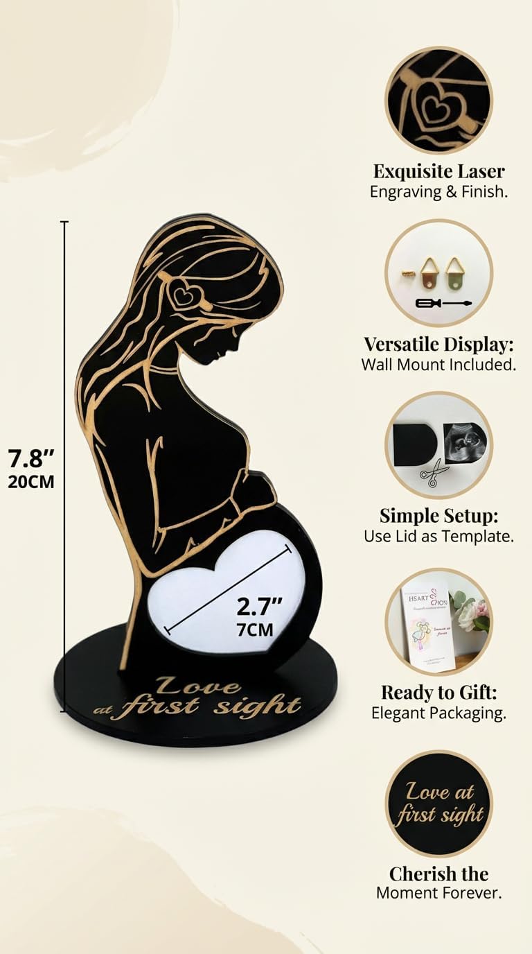 Heart's Sign Baby Ultrasound Photo Frame - Expecting Mom Gift for Pregnant Friend | Pregnant Wife Gifts From Husband | Sonogram Frame Gift for Pregnant Women (Black - Heart) - Image 3