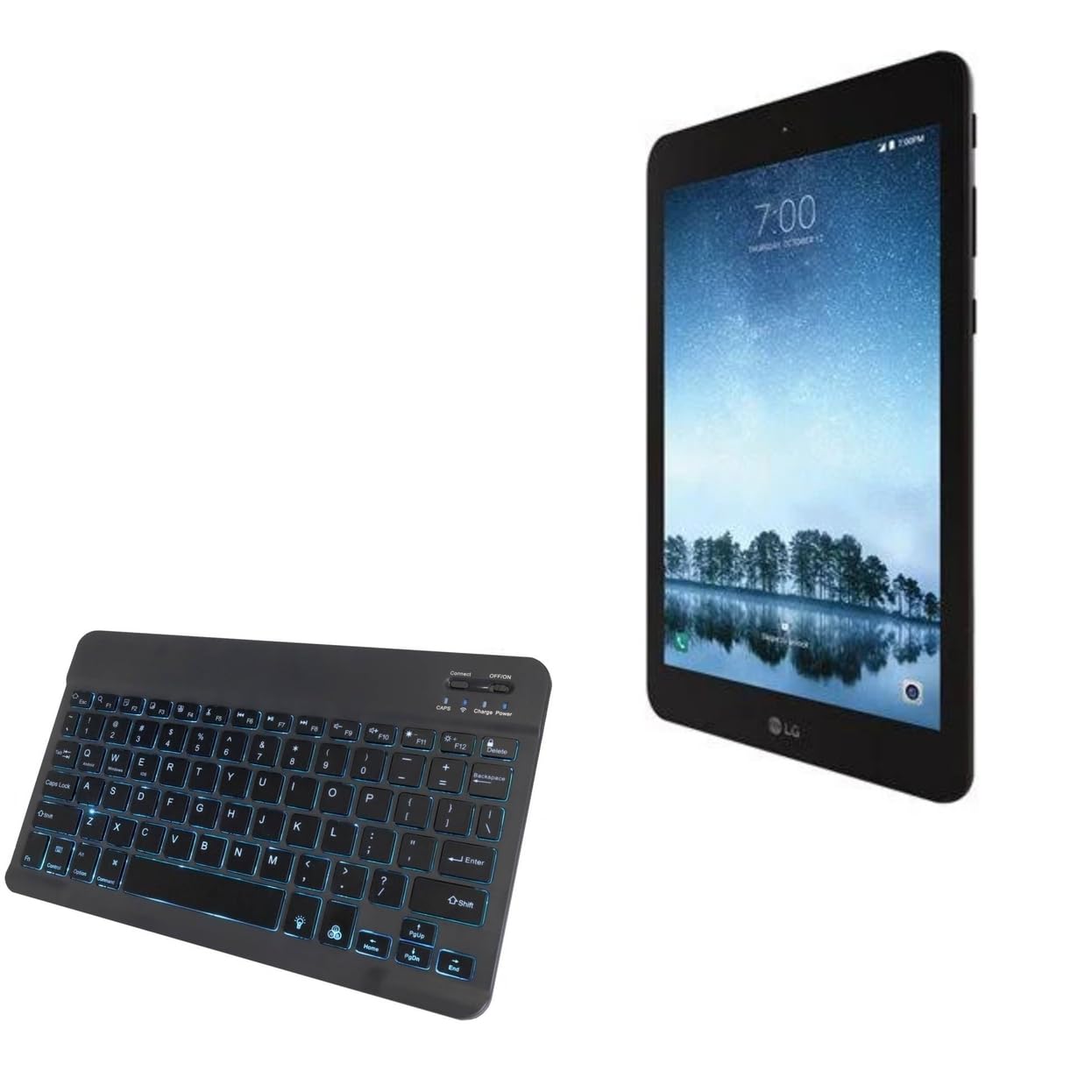 BoxWave Keyboard Compatible with LG G Pad F2 8.0 - SlimKeys Bluetooth Keyboard - with Backlight, Portable Slim LED 7 Colors - Jet Black