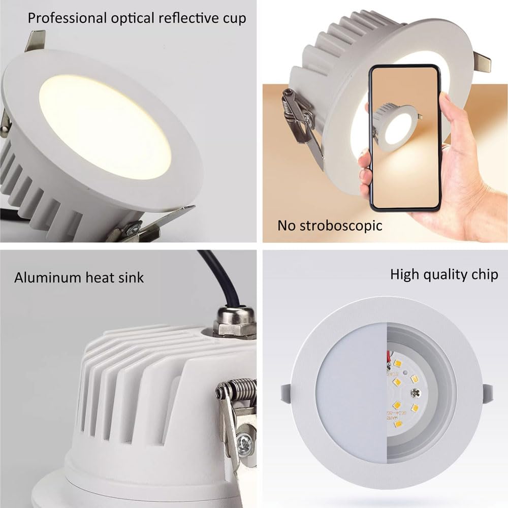 Confezione da 4 faretti LED da Incasso 7W/10W/12W, Luce Doccia Impermeabile IP65, Corpo Sottile in Alluminio, Luce da soffitto CRI 90 per Bagno, Camera da Letto, corridoio, apparec