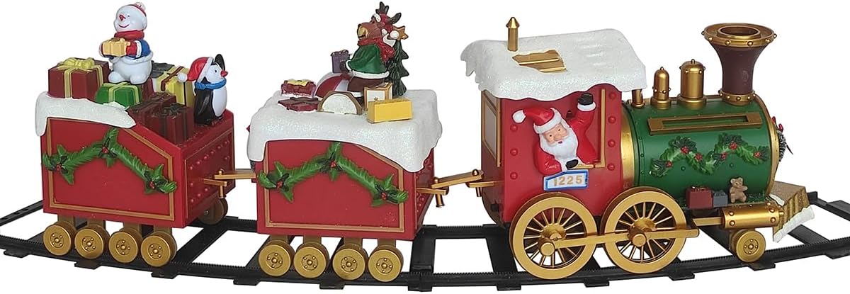 Lighted Musical and Animated Christmas Village Train,Battery-Operated Light Up Musical Santa Train Set, Xmas Decoration for Party Props Festival Decorations