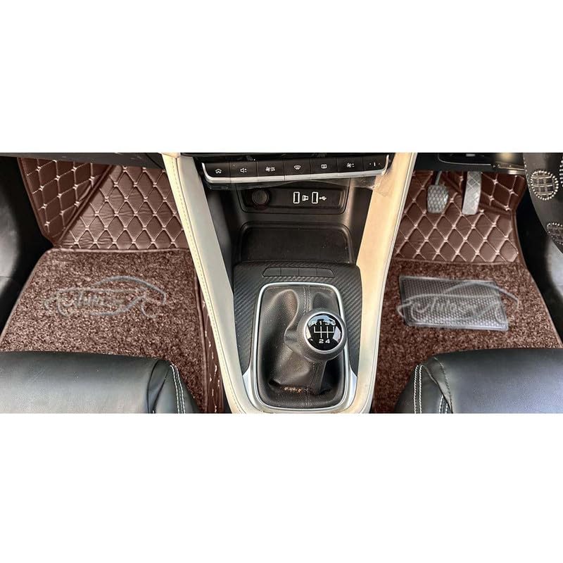 Image of Luxury 7D Car Floor Mat Full Set for Skoda Kodiaq | 7 Layer Protection Mats | Luxury Leather with Noodle /Curly Car Foot Mat with Heal Pad | Anti-Skid & Waterproof (Coffee Coffee)