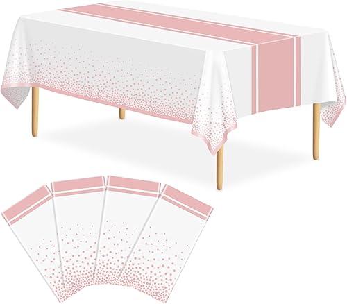 Miniatura 21 de Paquete de 2 Manteles Blancos y Dorados Decoraciones para Fiestas Mantel de Plástico Blanco Impreso Camino de Mesa Dorado 54 x 108 Pulgadas Cubierta