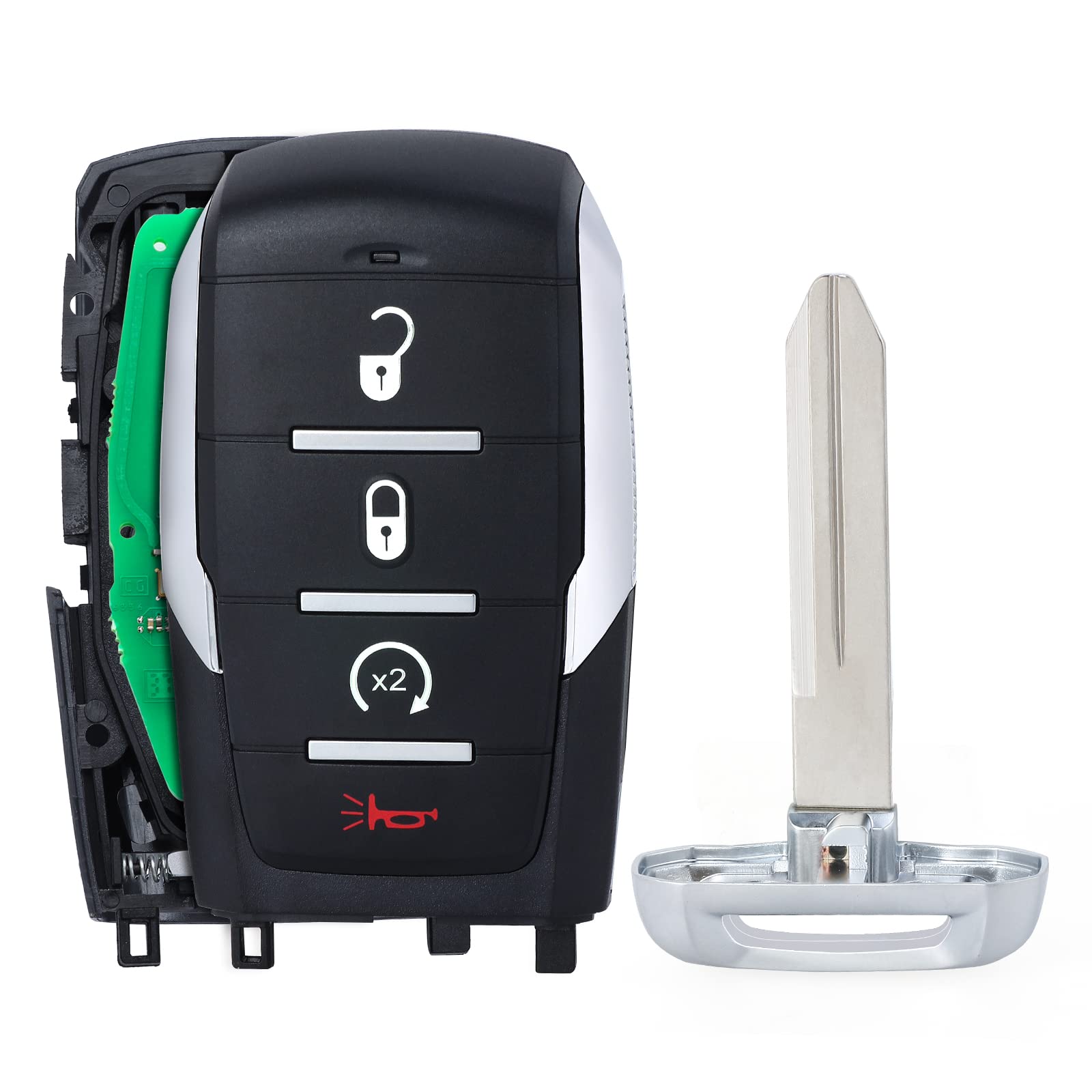 Replacement Keyless Entry Smart Remote Key Fob for Dodge Ram 1500 2019 2020 2021 2022 2023 4 Button Ask 434Mhz 4A Chip FCC ID: OHT-4882056 OHT4882056 Car Keyfob Transmitter