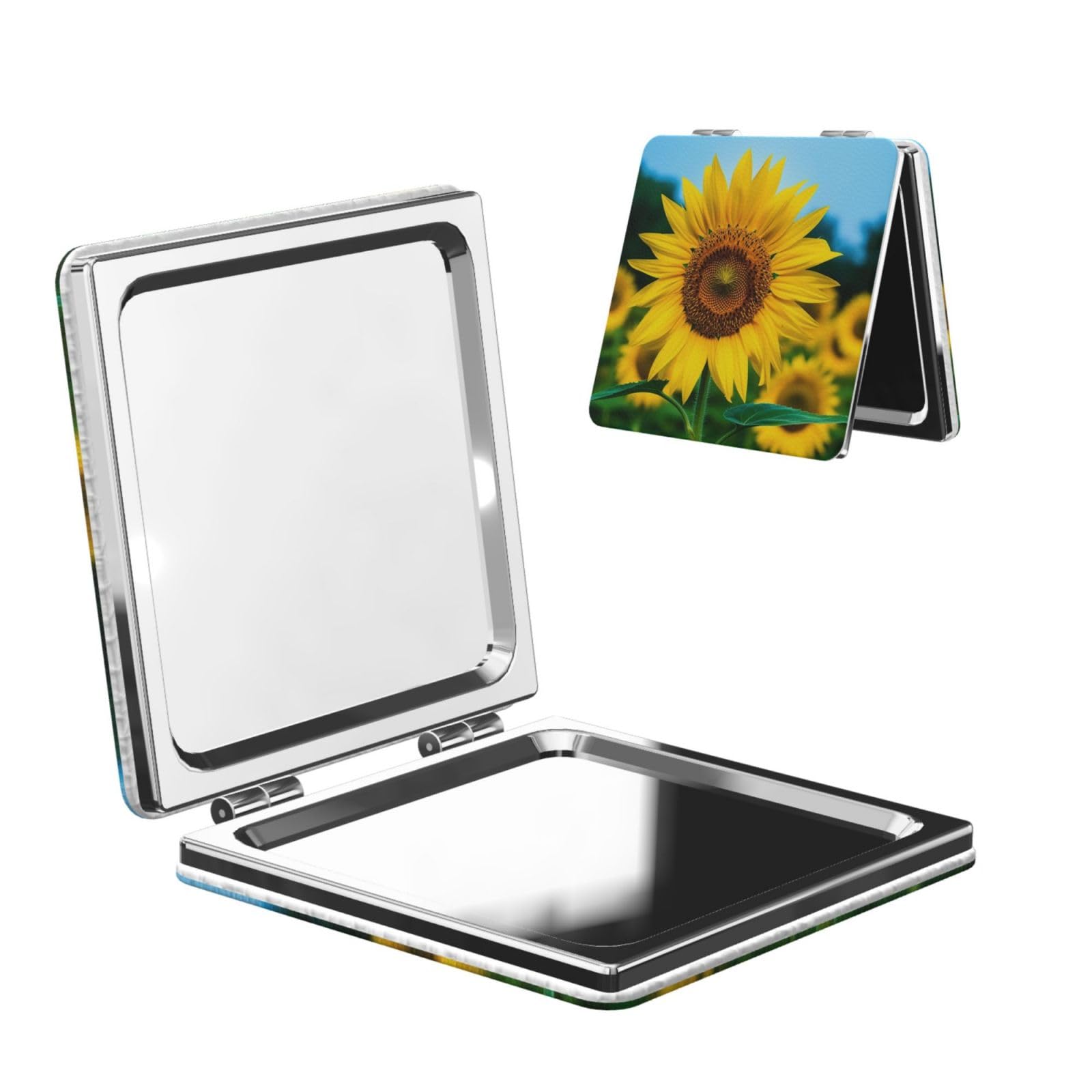 DWVTSLH Beutiful Sunflower Compact Mirror for Purse, Double-Sided 2X/1X Magnifying Mirror for Women Men, Travel Makeup Mirror for Handbag, Handheld Vanity Mirror for Gift