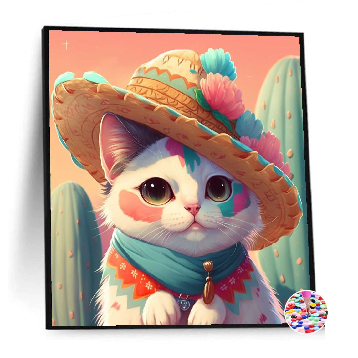 ダイヤモンドアート スクエア 四角 ダイヤモンドペインティング 手作り絵画 全面貼り付けタイプ ビーズアート 40x40cm 砂漠の猫