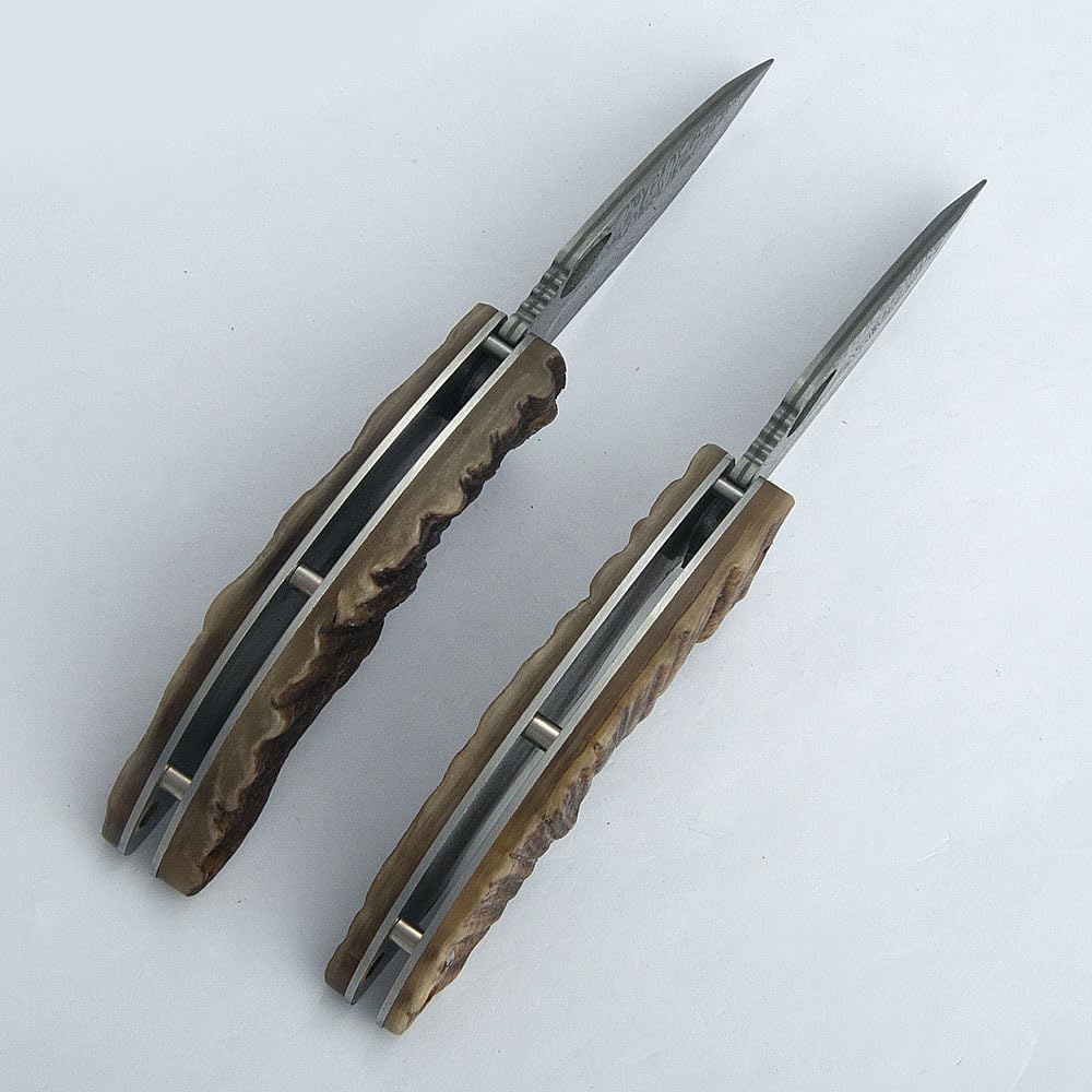 Couteau Tungyi en acier damassé, lame tranchante 5,9 cm, petit couteau adapté à toutes occasions, anniversaires, mariages, cadeaux (3,6" Ram Horn Handle)