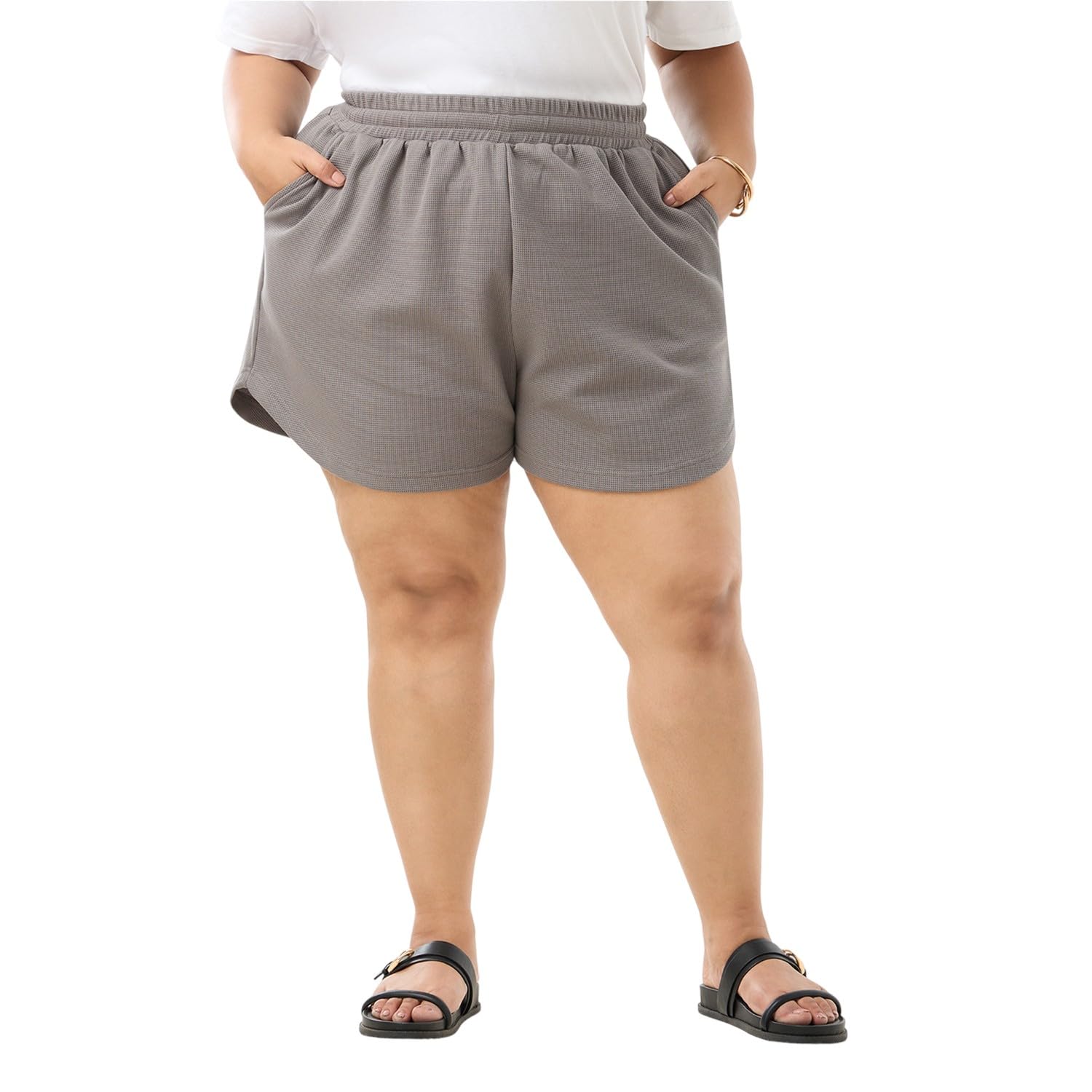vaishvik Women's Plus Size Cotton Hot Pant Shorts 4XL,5XL,6XL,7XL 8XL | Big Size Casual Shorts for Women | Elastic Waist Comfort Fit | Over Size Shorts | Side Pockets | Loose Relax Fit-picture-54
