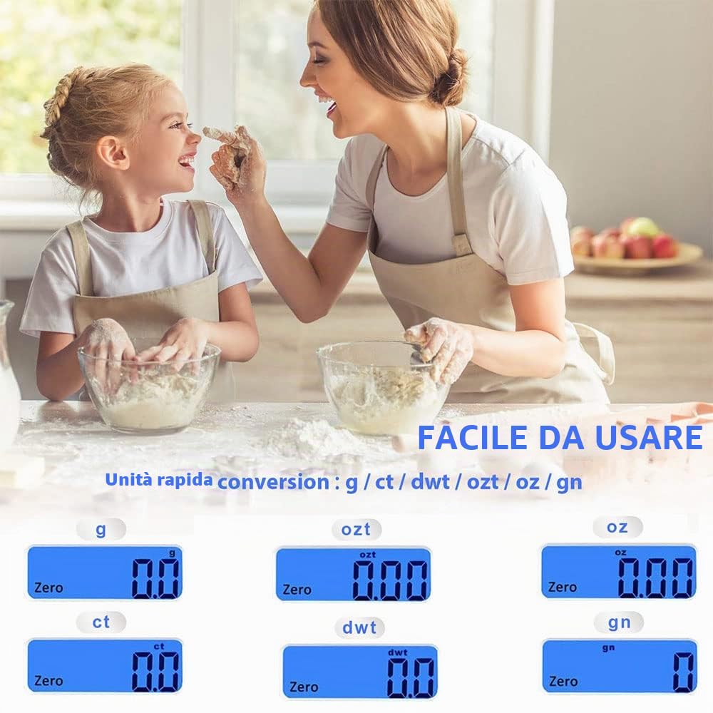 Bilancia digitale, 500 g/0.01g professionale Bilancia di precisione/Pesalettere/Bilancia per oro/Bilancia Tascabile, Molto Preciso, Wake Up Easy, Pocket Scale, 500/0.01g
