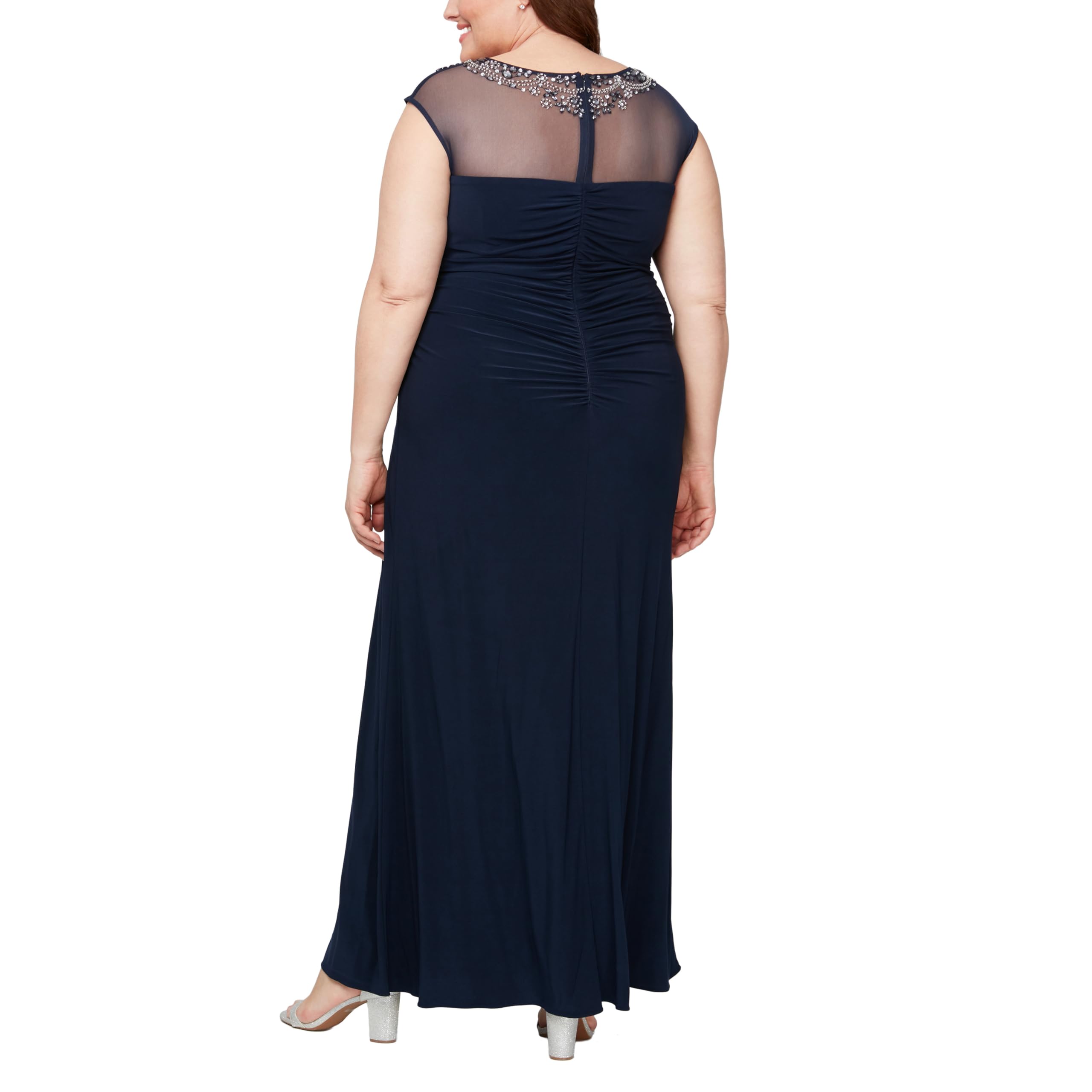 Alex Evenings Womens Plus Size Long Sleeve Sweetheart Neckline Dress: 24 Plus Navy Cap Jersey