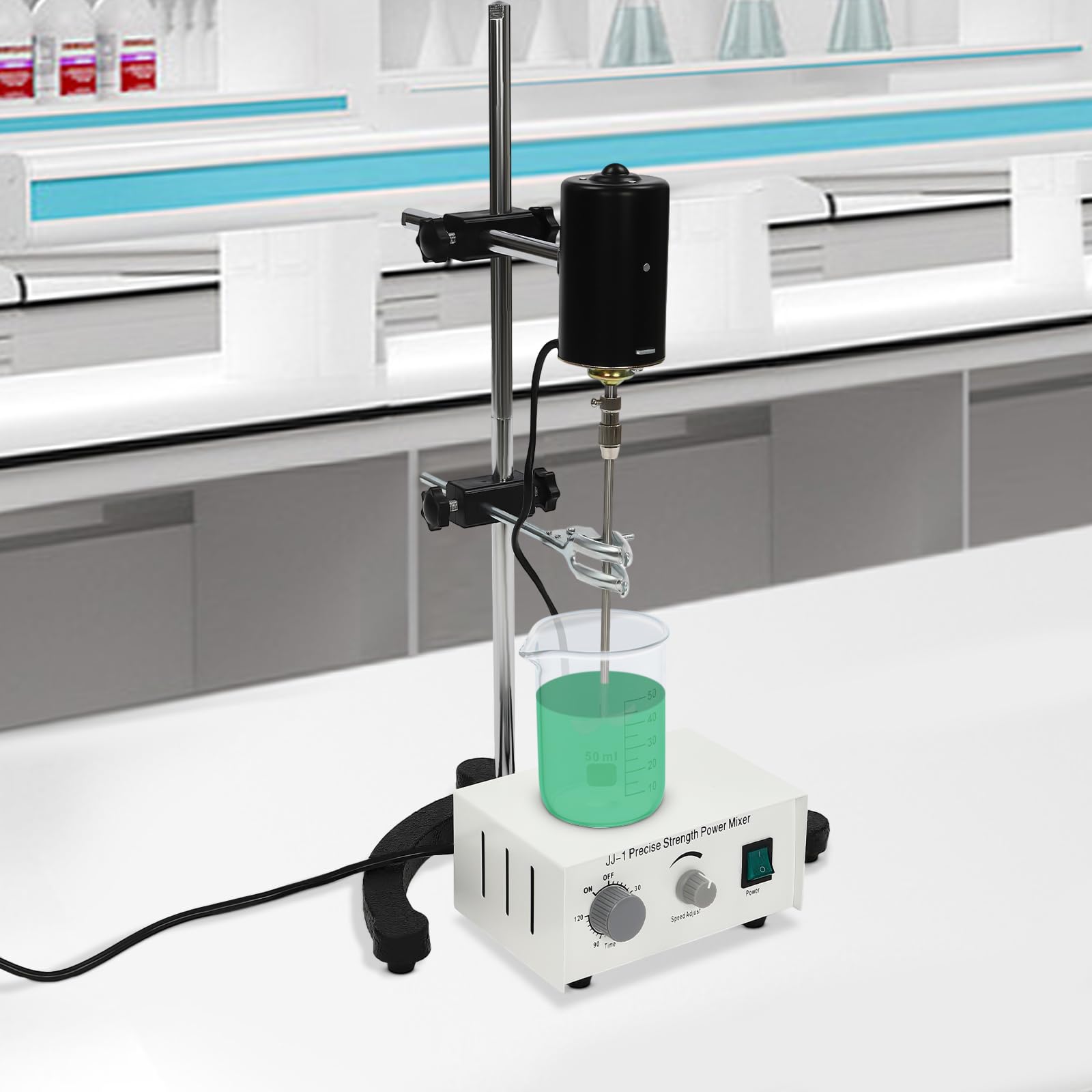 Labor Digital Überkopfrührer, 100W Elektrisch Präzision Laborrührer, Geschwindigkeit 0-3000RPM, Mixer Überkopfrührer mit einstellbarer Geschwindigkeit und Timer