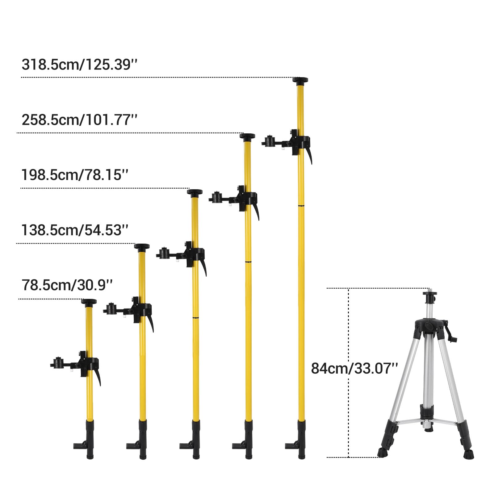 Garvee Kit professionnel pour niveau laser – Perche télescopique avec trépied, hauteur réglable jusqu'à 4,2 m, adaptateurs filetés 1/4"-20 & 5/8"-11, compatible niveaux rotatifs et à lignes