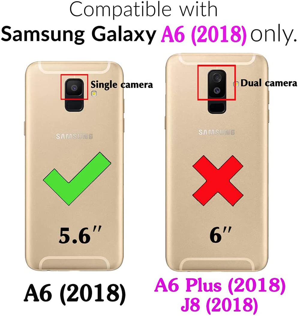 Phone Case for Samsung Galaxy A6?2018? Wallet Cases with Tempered Glass Screen Protector and Leather Slim Flip Cover Card Holder Stand Cell Accessories Glaxay A 6 2018 6A A600A A600P Women Men Blue