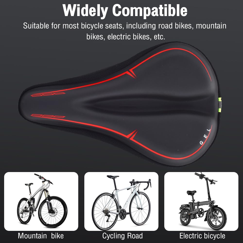 ZUUKOO LIGHT Funda de Gel para Sillin de Bicicleta sillín de Bicicleta Funda de Espuma con Memoria Seguro Cojín de Bicicleta Unisex Cómodo y Transpirable con Funda(Rojo)
