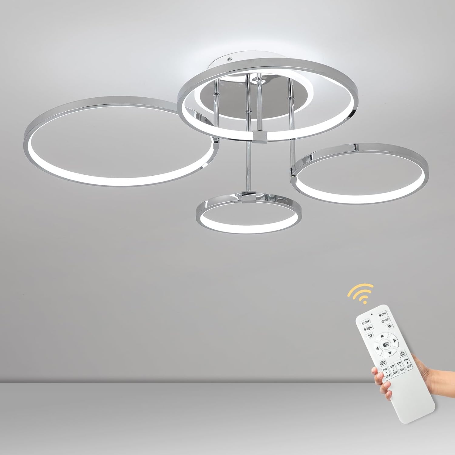 CANEOE Modern Led Ceiling Light,Dimmable Ceiling Light Fixtures with Remote, Round Chrome Flush Mount Ceiling Lamp for Living Room Bedroom Kitchen Office