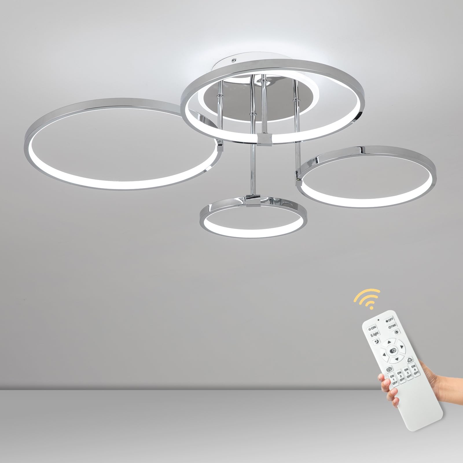 CANEOE Modern Led Ceiling Light,Dimmable Ceiling Light Fixtures with Remote, Round Chrome Flush Mount Ceiling Lamp for Living Room Bedroom Kitchen Office