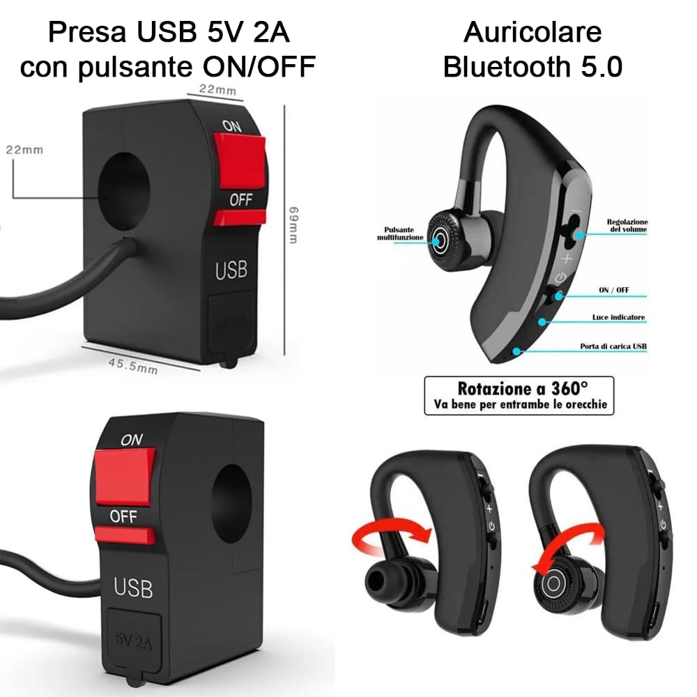 K750 - Navegador GPS para moto con auriculares Bluetooth, llamadas y mapas, sistema Carplay/Android para coche, tarjeta TF para música/películas y toma USB para manillar