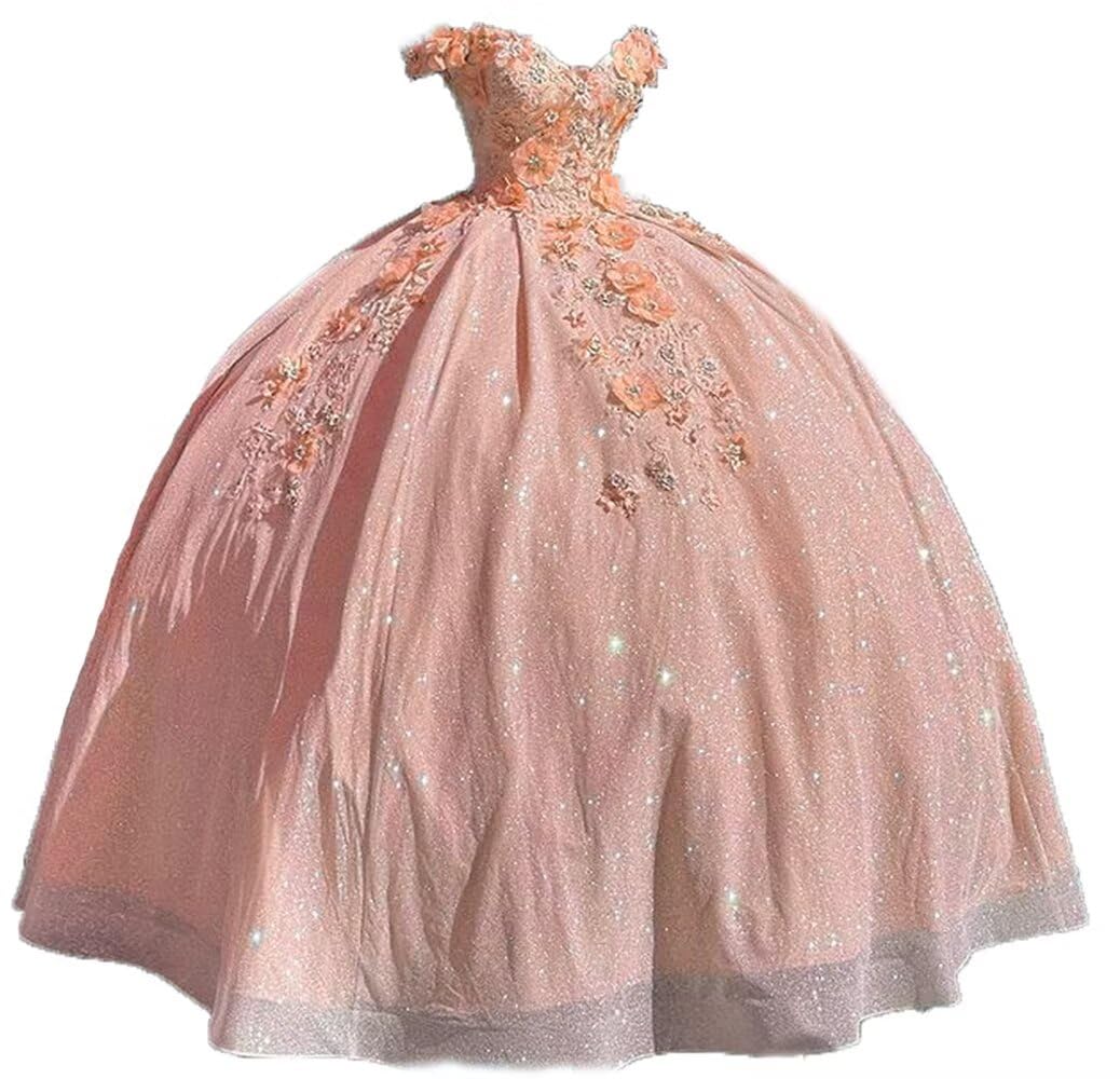 Long Prom Dress Off The Shoulder Quinceanera Dresses Ball Gown Tulle 3D Hand Made Flowers Sweet 16 Dresses