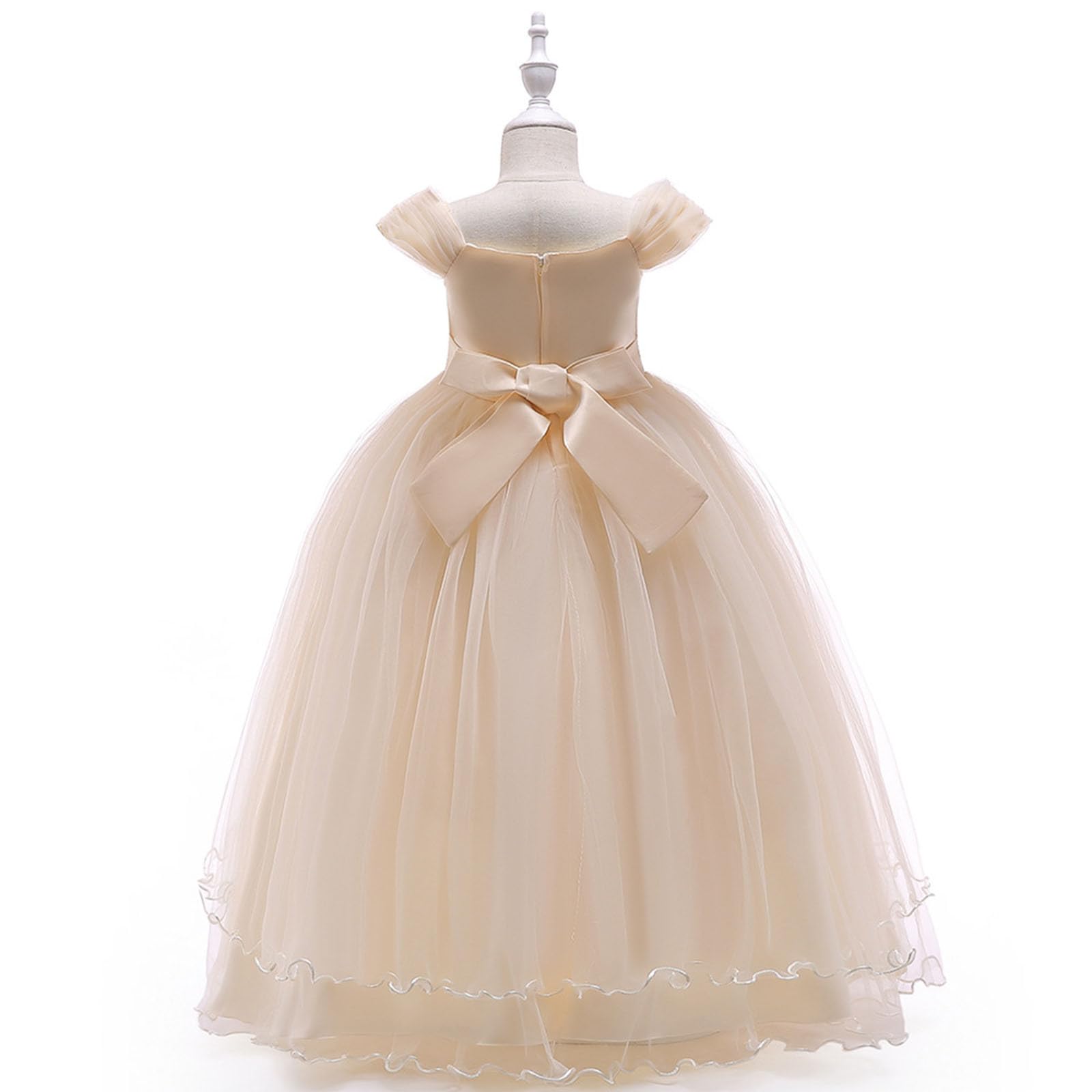 Vestido para niños, vestido de princesa, línea de hombro, vestido de actuación para niña, vestido largo con pomo,, de punto piqué, bordado y ligero, ideal para escuela, primavera estilo casual