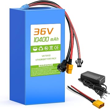 36V 10AH Lithium Rechargeable Battery, Built-in 30A BMS, w/Charger & XT60 SM Connector for Jetson Bolt Pro and DIY Projects Size7.56x3.5x2.75 inches