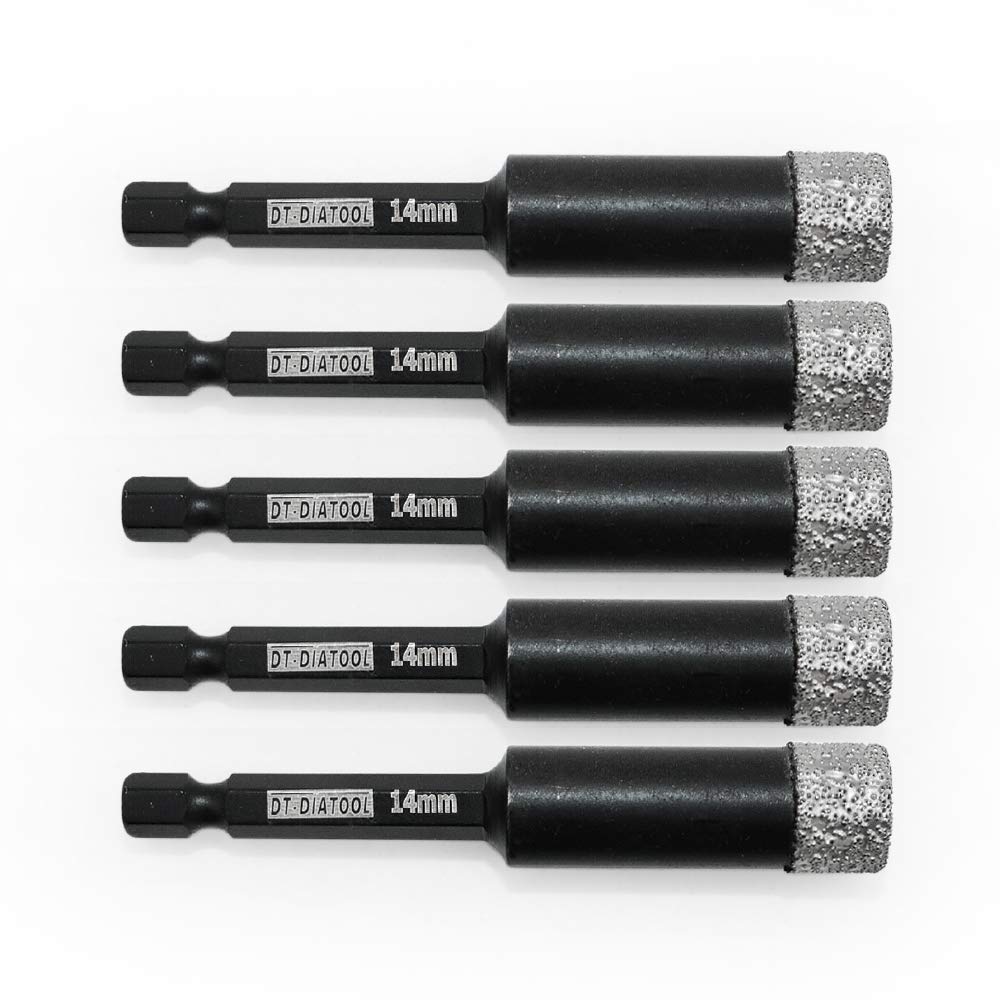 Dt-Diatool Black Hex Shank Quick Change Dry Diamond Drill Core Bits 5Pcs 14Mm Vacuum Brazed Hole Saw For Tile Porcelain Ceramic Marble Granite