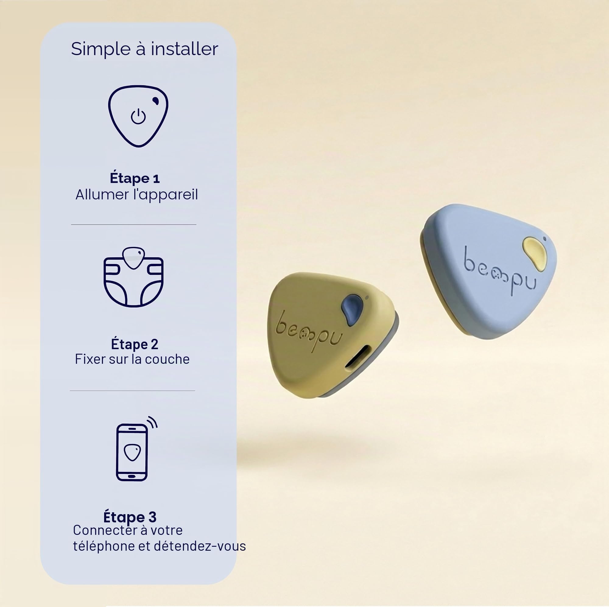 Bellybutton Moniteur de respiration intelligent pour bébé pour un sommeil plus sûr avec vibrations douces, notifications d'application, facile à clipser, portable, matériaux de qualité médicale