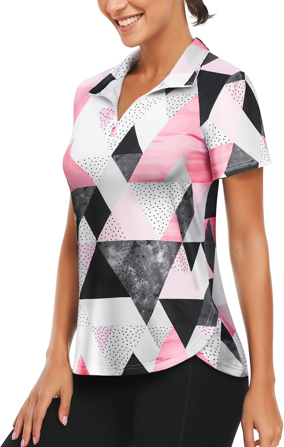 Vldnery Womens Golf Polo Shirts Quarter Zip Up Short Sleeve Printed Clothes Moisture Wicking Tennis Active Workout Tops