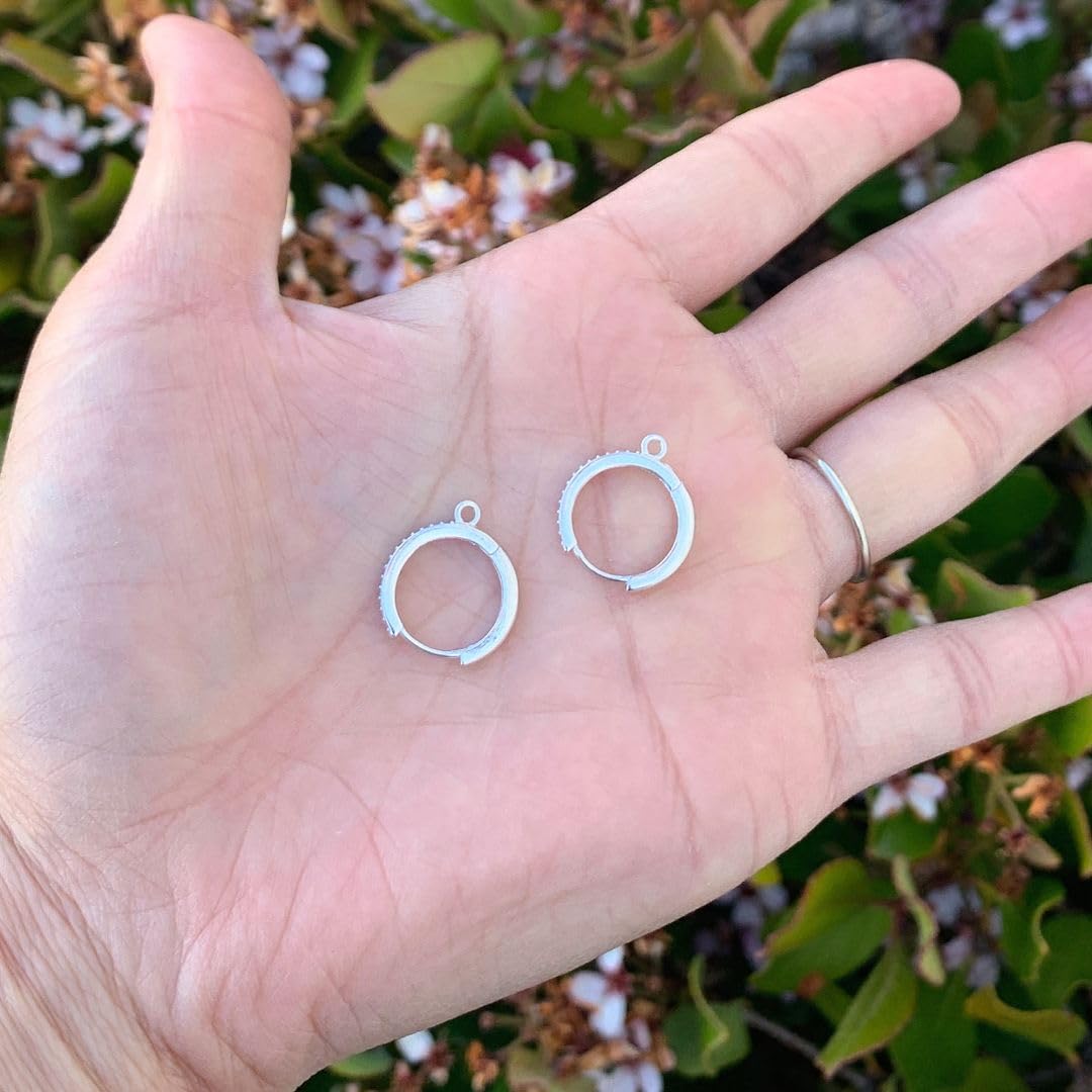 Adabele 10 x runde Huggies-Ohrringhaken, 925er-Sterlingsilber, 16 mm, Ohrdraht-Verbindungsstücke, künstlicher Diamant-Ohrdraht für Ohrringe, Schmuckherstellung, SS90-2