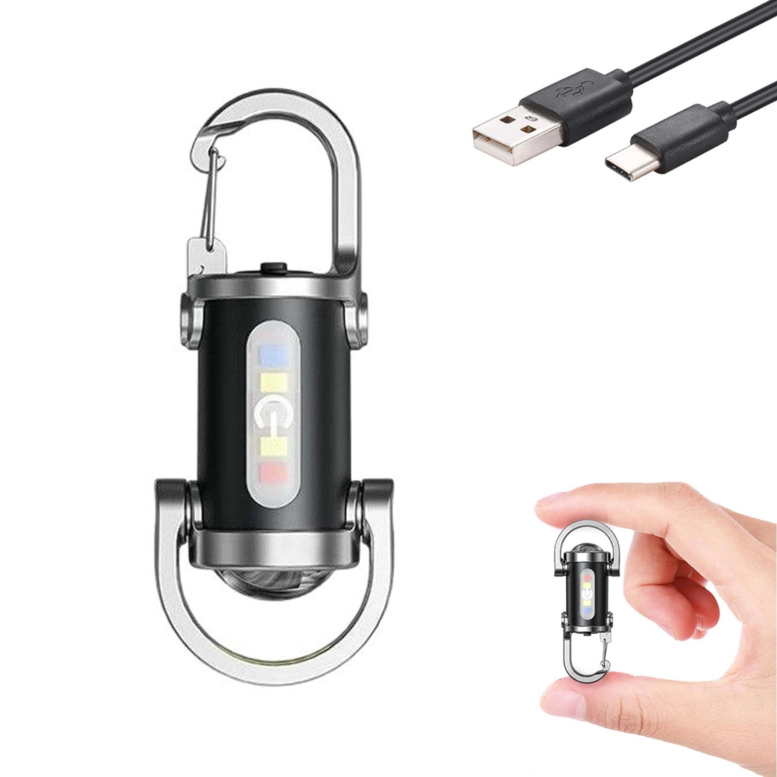 LEDキーチェーンライト 小型ミニ懐中電灯 充電式 高輝度 多機能キーホルダー型 複数の調光モード ポータブルLEDワークライト キャンプ 登山 釣り 停電対策 (1個入り)