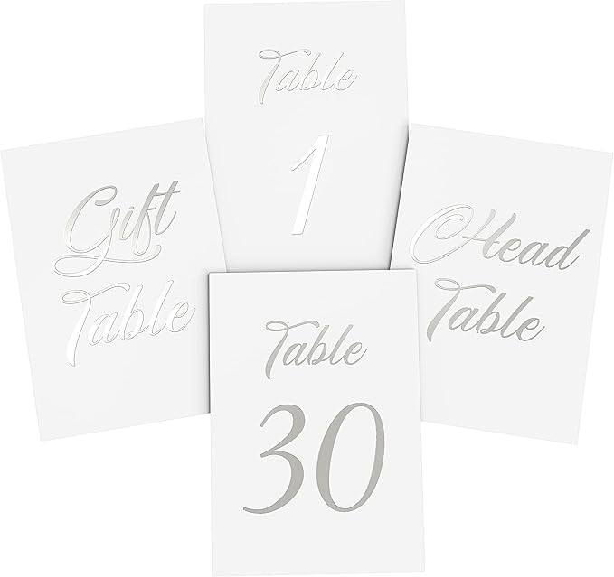Silver Table Numbers 130 for Wedding Reception (A6 Size) Silver Foil