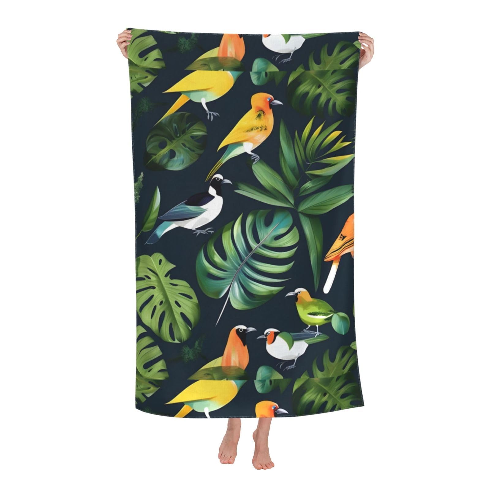 NImongt Tropical Birds Plant Leaf Print Oversized Adult Beach Towel For Travel Weekend Getaways Festivals Camping Trips