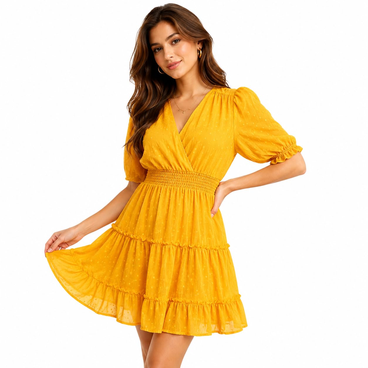 Women's Swiss Dot V-Neck Wrap Midi A-Line Dress Georgette Casual Summer Freesize-image-35