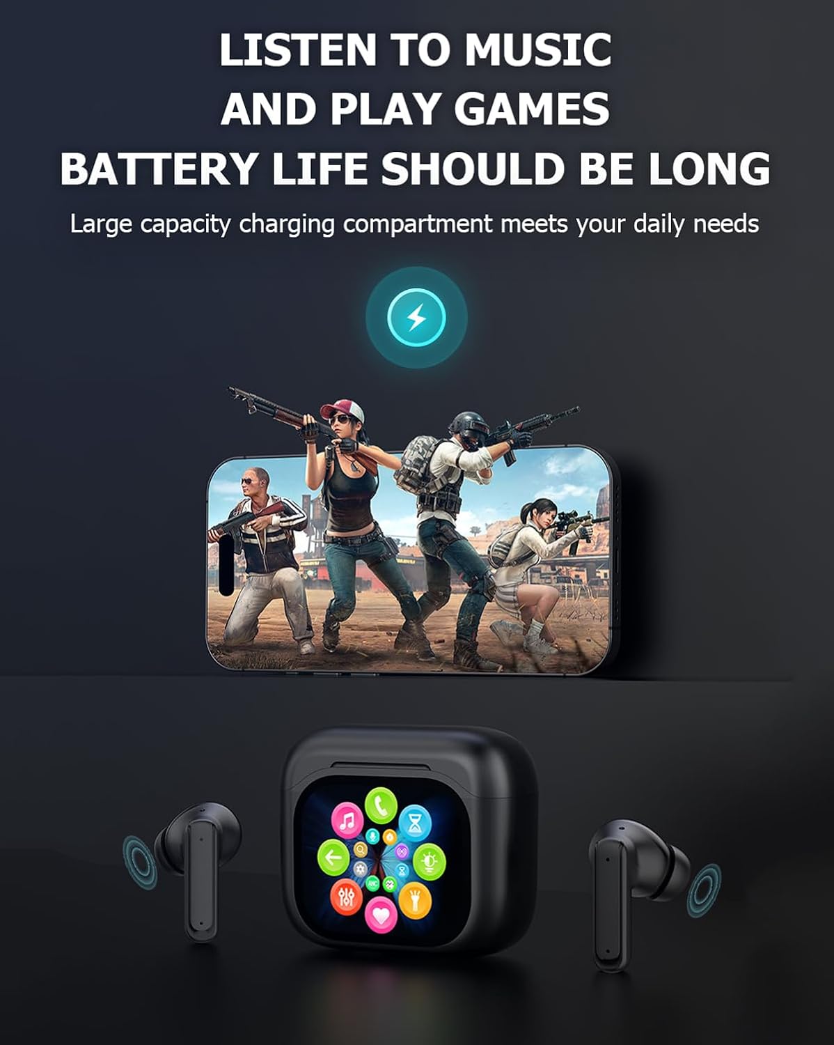 Wireless Touchscreen Earbuds with Smart Touch Screen Case - True Wireless Bluetooth ANC Active Noise Cancelling Earbuds - Blue Tooth Earphones for iPhone Android In Ear Headphones - Image 7