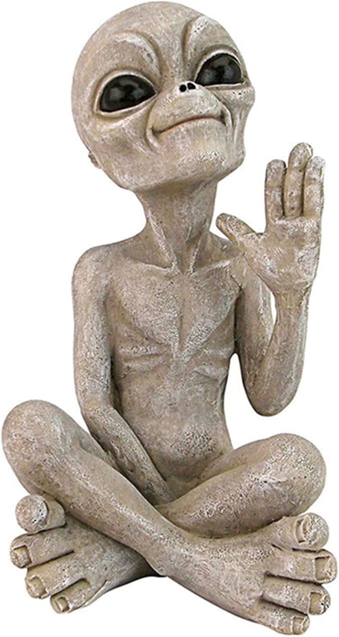 JIANGCHA Alien Statue Resin Alien Desktop Ornament Alien Garden Ornaments Resin Art Figurine for Indoor Outdoor Decoration