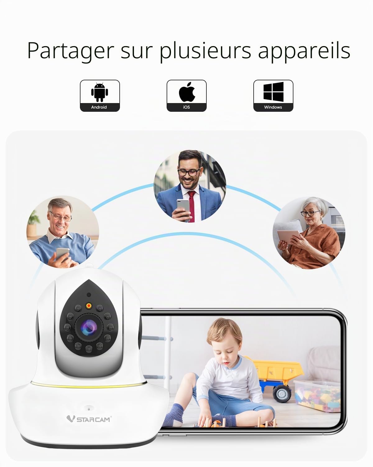 VSTARCAM Caméra interactive 2K pour chats avec application pour téléphone, vision nocturne infrarouge, détection de mouvement, audio bidirectionnel, caméra intérieure pour chien pour sécurité à